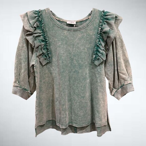 Umgee Mineral Washed French Terry Top in Green - Picture 1 of 8